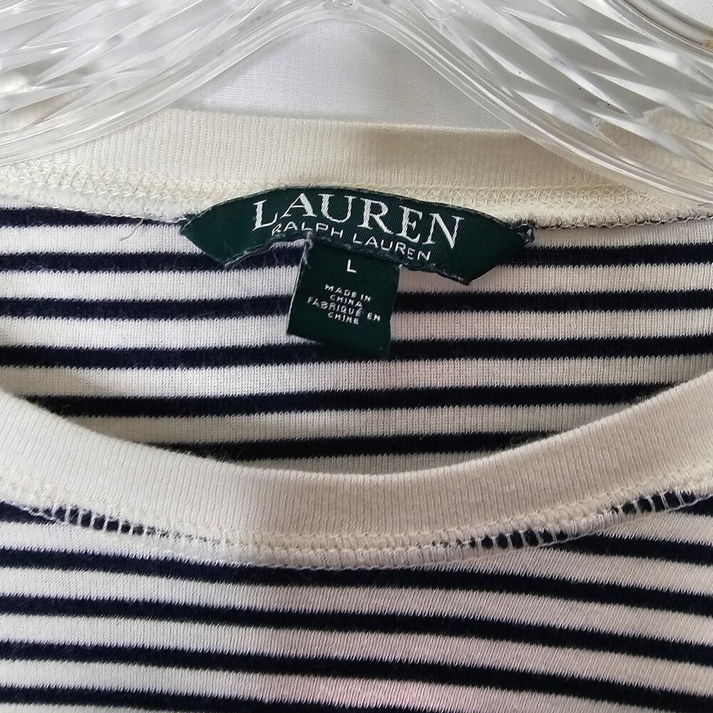 Ralph Lauren Women's Stripped Long Sleeve Top with Elbow patch Faux leather sz L - Picture 4 of 10